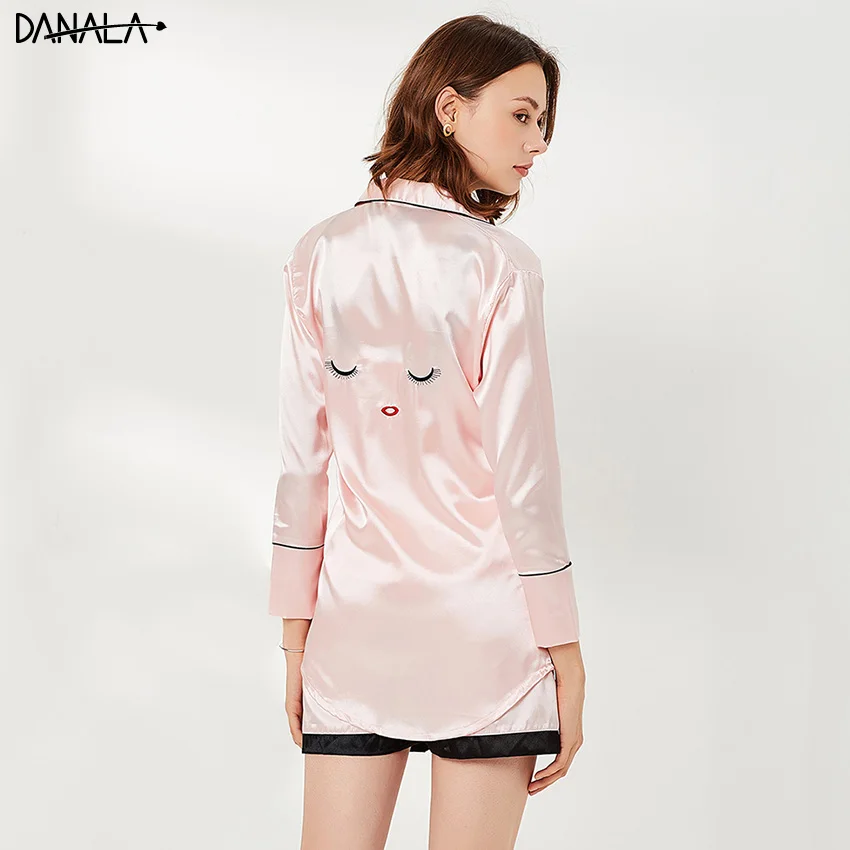 Женский Атласный пижамный комплект DANALA из 4 предметов летний однотонный с