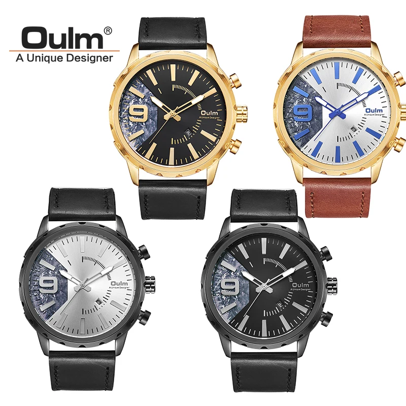 

Oulm Men's Casual Business Watches Genuine Leather Strap Male Waterproof Watch Men Luxury Brand Auto Date Military Wrist Watch