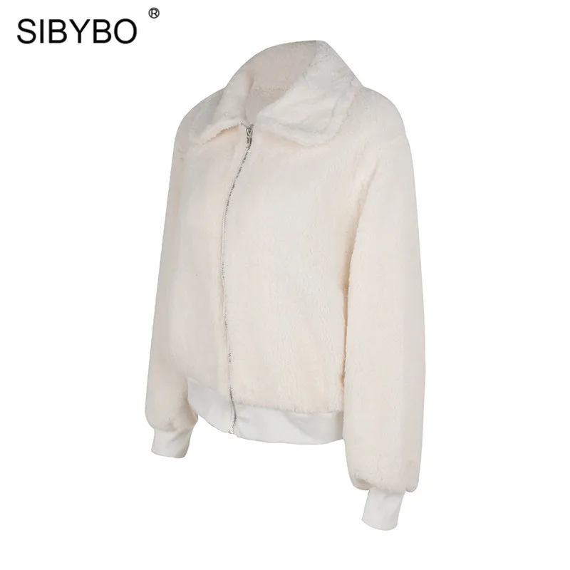 SIBYBO плюшевый уютный теплый зимний женский жакет с длинным рукавом и карманами, приталенные женские пальто и куртки, одноцветные повседневные осенние женские топы