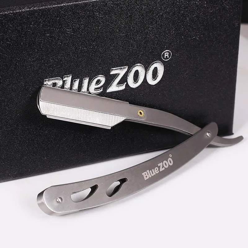Blue Zoo 1 набор, мужские прямые парикмахерские лезвия, складной нож для бритья, инструменты для удаления волос с 20 лезвиями 6Cr13 из нержавеющей стали