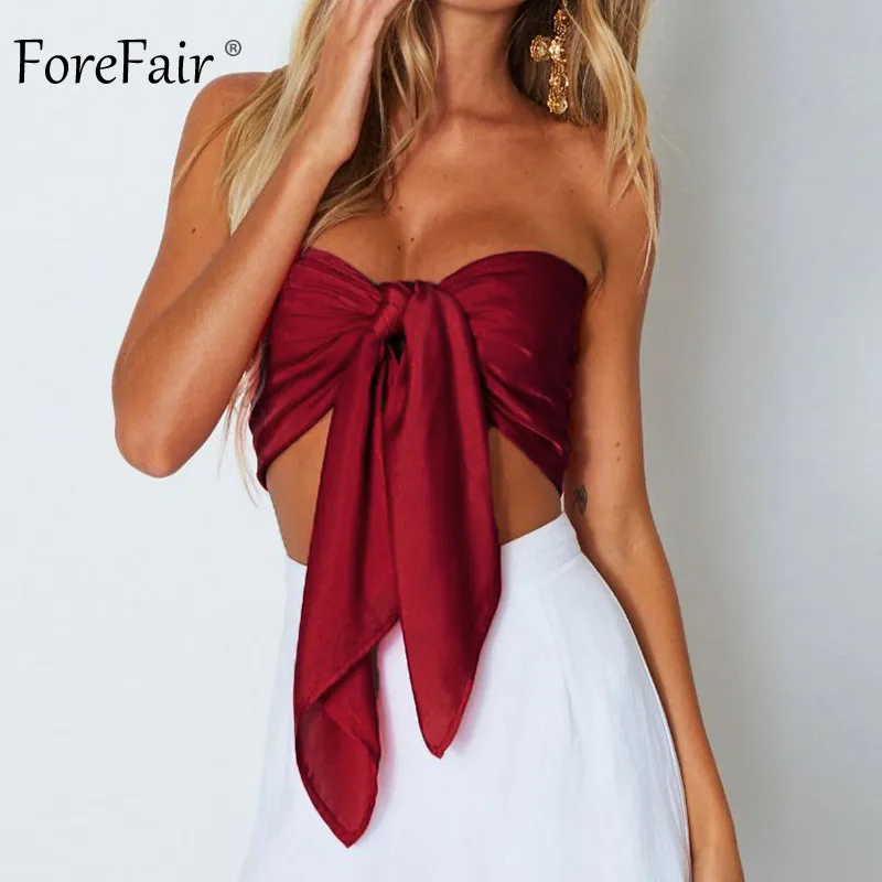 Forefair, бандажный укороченный топ, сексуальные, с открытыми плечами, вечерние, Клубные, многополосные, с запахом, с перекрестной шнуровкой, на бретелях, с открытой спиной, пляжные, летние топы - Цвет: Burgundy Crop Top