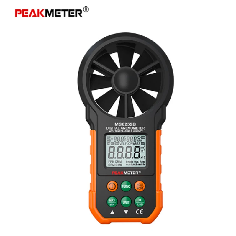 Цифровой анемометр PEAKMETER PM6252A/PM6252B, измеритель скорости ветра, объема воздуха, 30 м/с ЖК-дисплеем PM6252B с RH USB портом