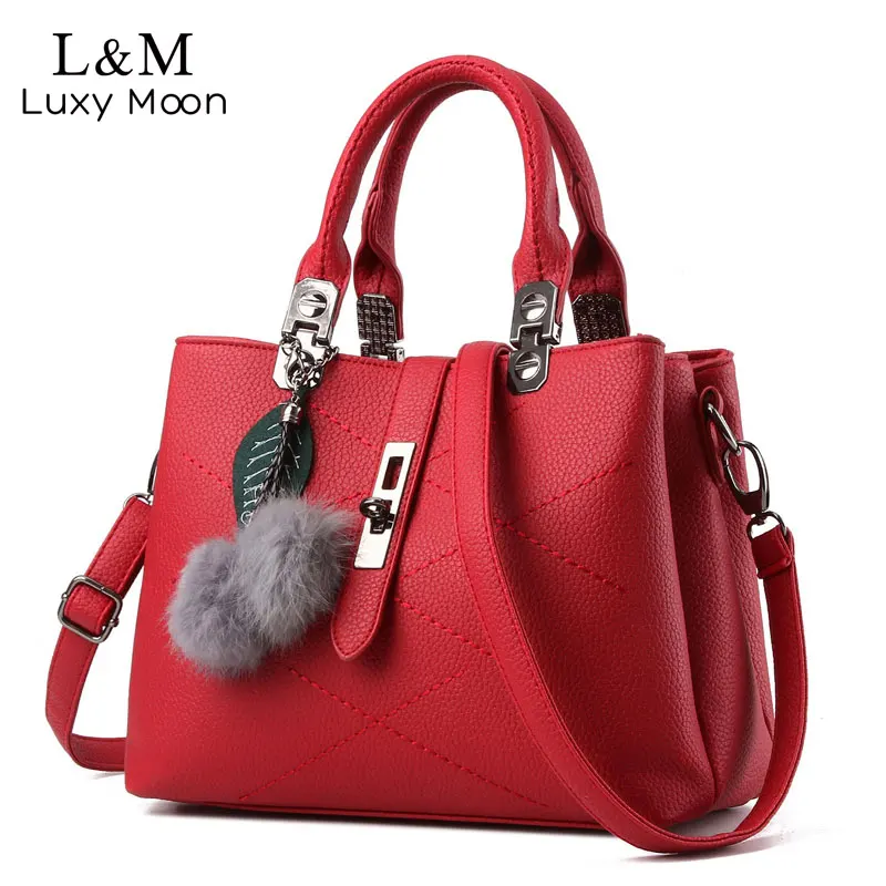 Luxy moon женская кожаная сумка с замком и меховой кисточкой большие сумки тоут