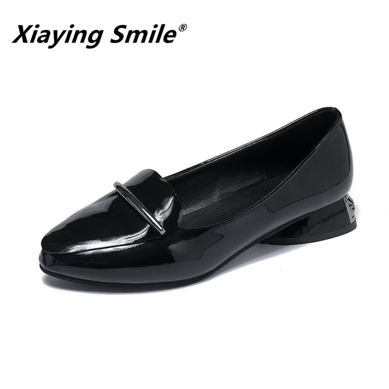 

Xiaying Smile Women Heel Pumps New Fashion Casual Shoes Spring Autumn Female Concise Slip On Rubber Metal Decoration Pumps Shoes