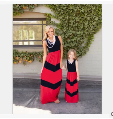 Одинаковые платья для семьи летняя одежда мамы и дочки Полосатое платье