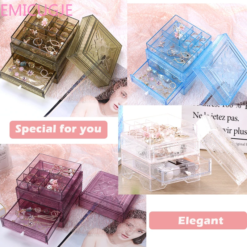 Drawer Makeup Organizer Ring Earring Container Casket Jewelry Display Desk Decor Clear Acrylic Storage Case Box | Дом и сад
