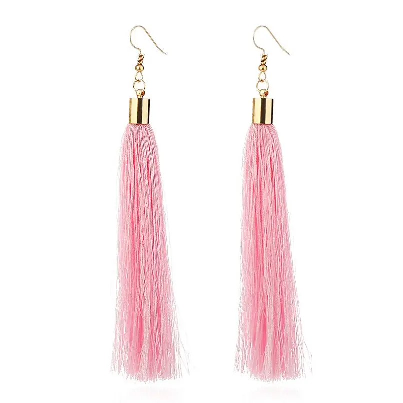 pink 200 пара/лот весна лето Модные серьги с кисточками винтажные длинные висячие сережки Ювелирные изделия - Окраска металла: pink