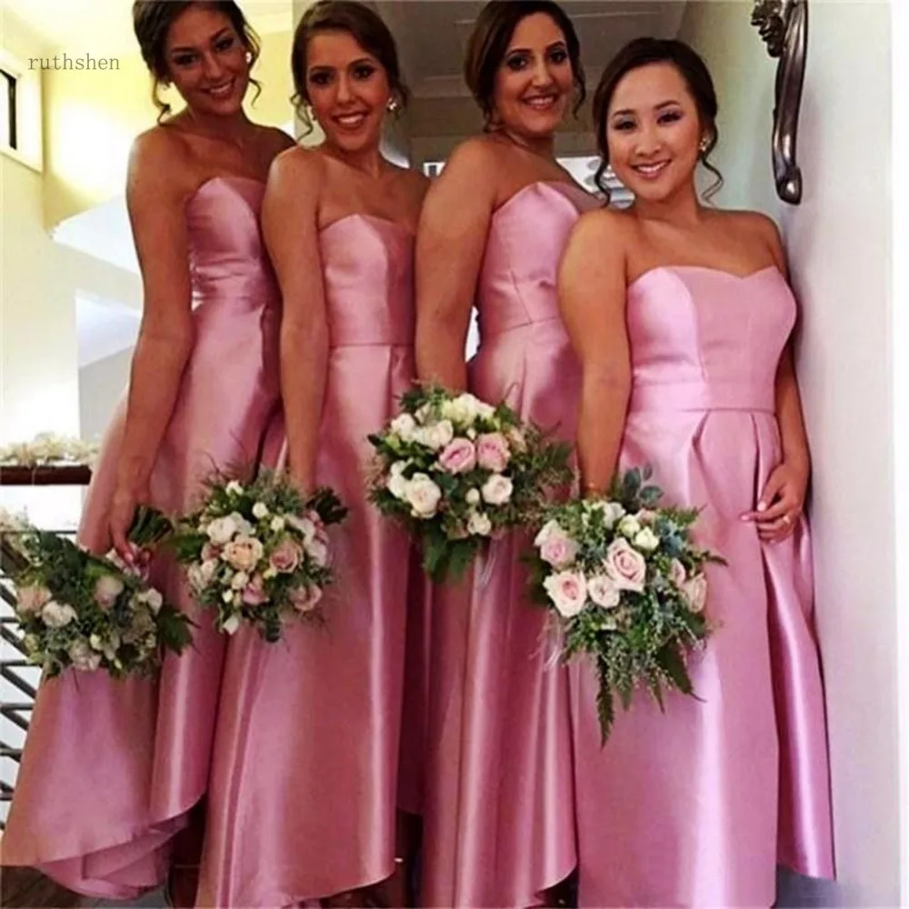 High Low Bridesmaid Dresses Cheap Strapless Satin Plus Size Bridesmaid Dress Simple Wedding Guest Dress Formal Gowns