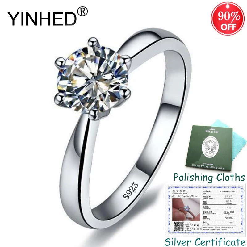 Отправлен Серебряный сертификат! YINHED Серебро 925 пробы 1ct 6 мм CZ Diamant обручальное кольцо для Женское Обручальное украшение ZR553