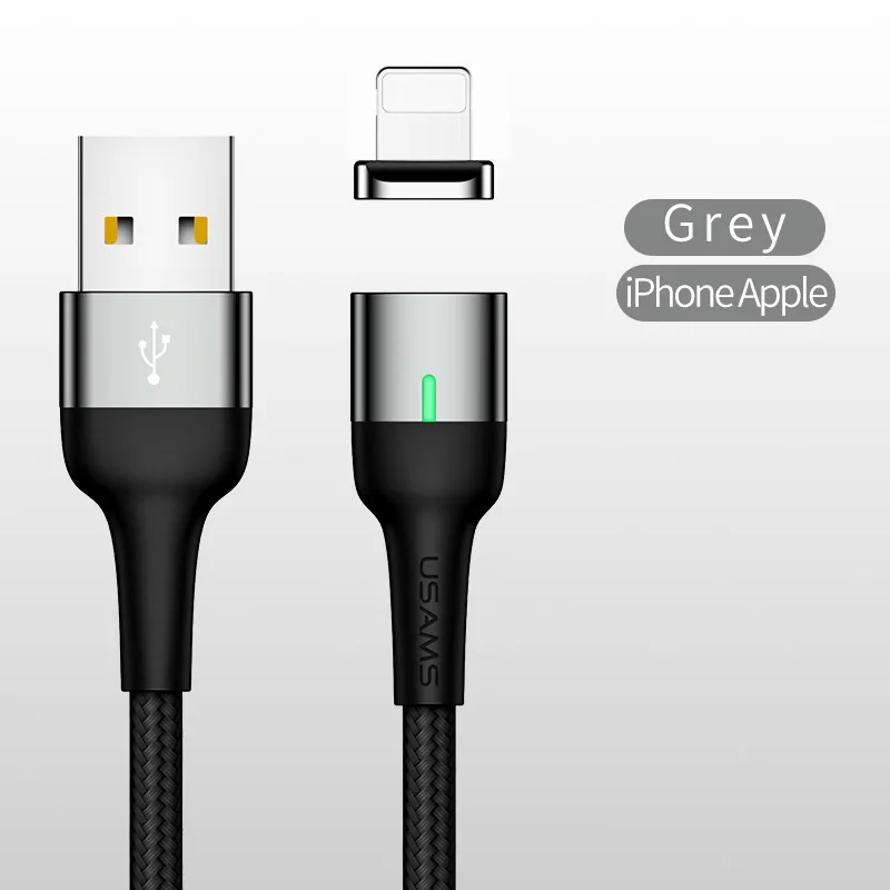 Grey for iPhone Магнитный кабель USAMS для iphone 7 Micro Usb type C, адаптер для быстрой зарядки, магнитное зарядное устройство Usb type-C для samsung Xiaomi - Цвет: Grey for iPhone