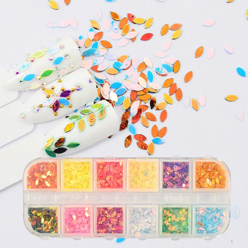 

12 Grids Nail Glitter/Flakes/Mirror Powder 3D Charms Mermaid Irregular Star Round Sequins Dust Set Decoration for Nail