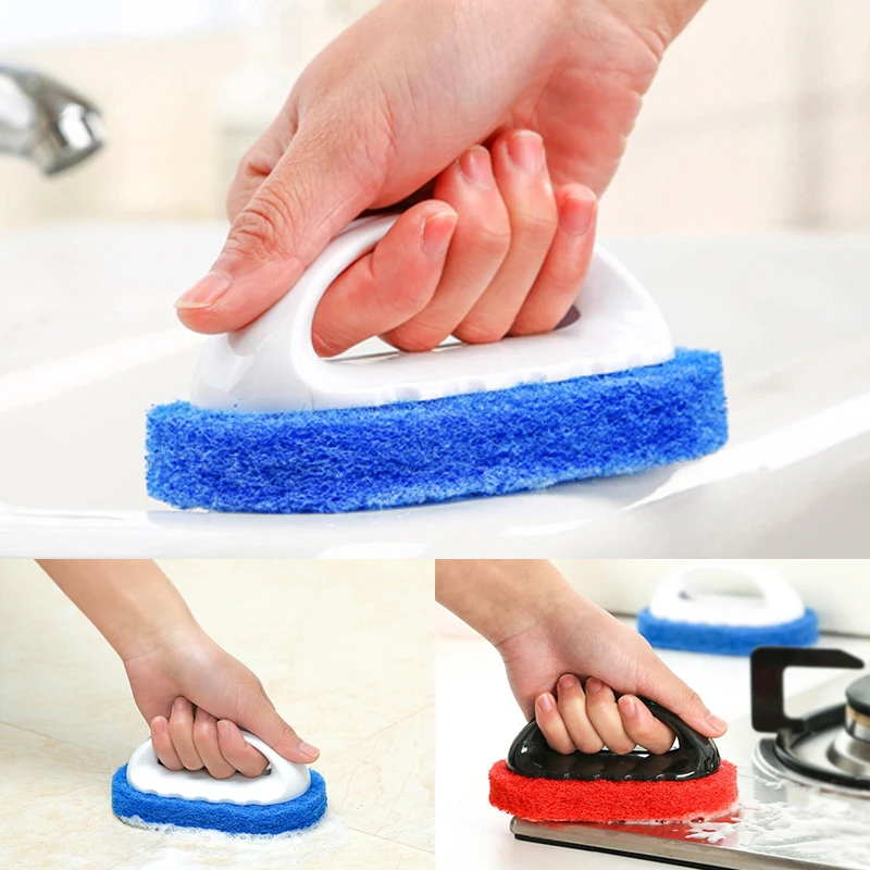 New Handle Clean Tool Powerful Sponge Brush For Kitchen Bathroom Window Mirror Clean Tools Oval Sponge Brush