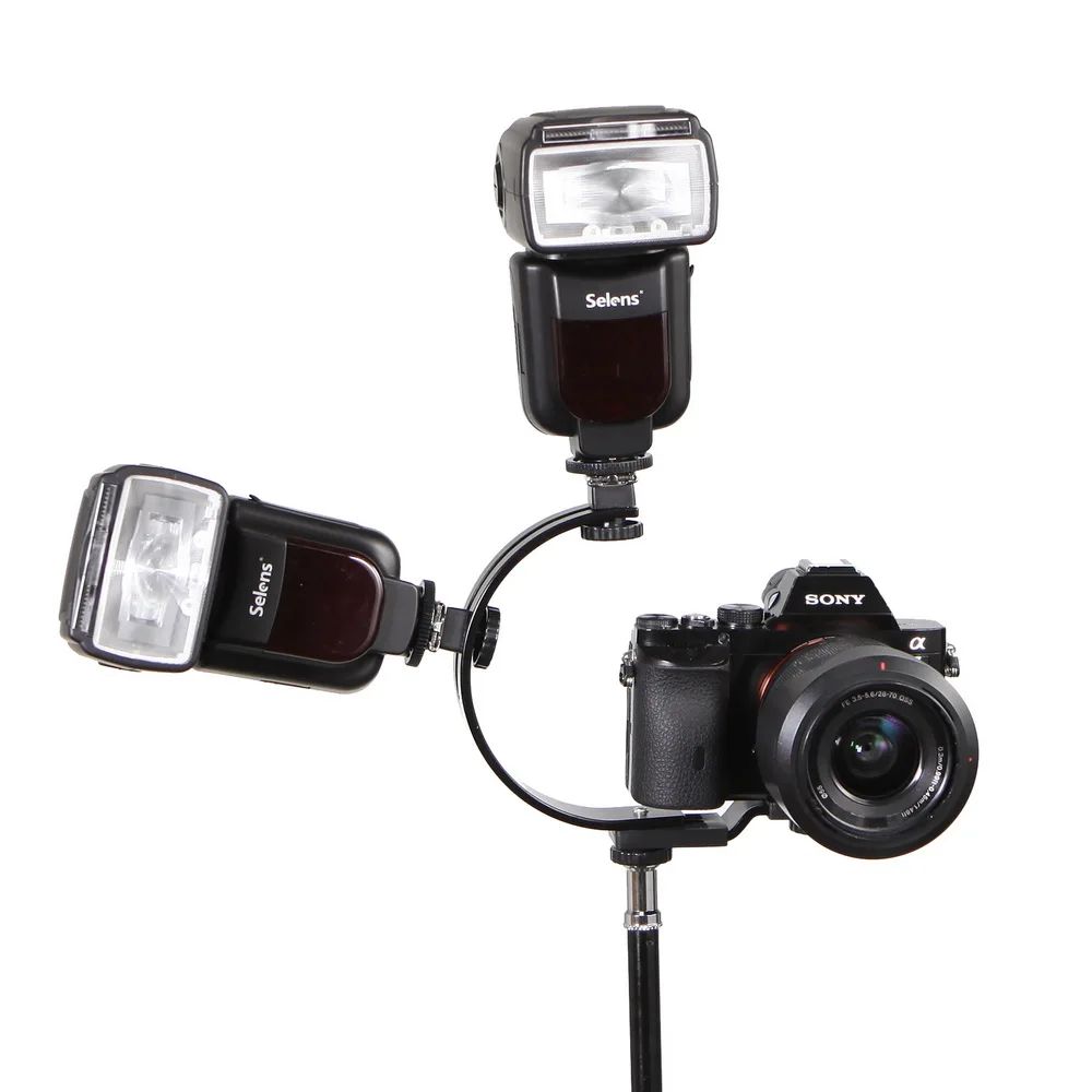 Selens C Форма Двойной Горячий башмак держатель для вспышки Speedlite светодиодный свет
