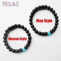 fahion man 8inch and women 7inch round blue cats eye grind arenaceous matte obsidian beads strand bracelet sets for lovers