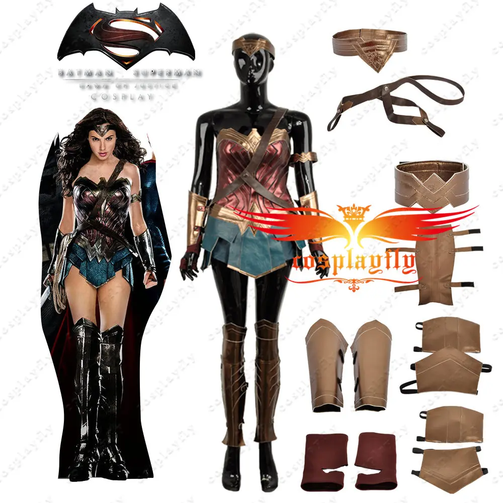 Costume BatmanvSuperman: Dawn of Justice Wonder Woman Diana Costume Golden Rope(бесплатно) Взрослый Косплей корсет платье+ женский парик - Цвет: Costume