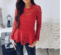 2022 spring summer lace tops lolita blusas openwork crochet lace shirt plus size clothing long sleeve casual women