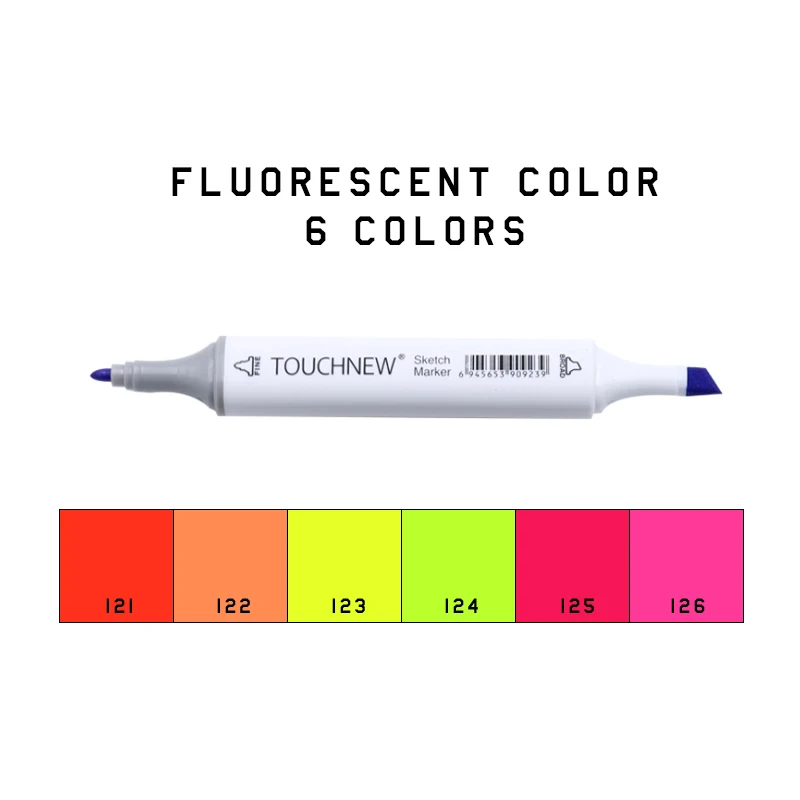 6fluorescent-white Touchfive 168 цветов, набор маркеров, двойная головка, эскизные маркеры, ручка для стандартного пейзажа, рисование манга, анимационный дизайн, товары для рукоделия - Цвет: 6fluorescent-white