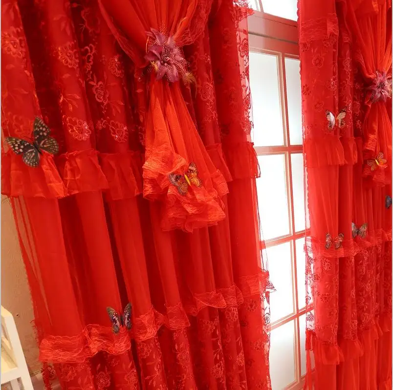 Кружевные шторы с вышивкой роскошные красные занавески для гостиной радостные