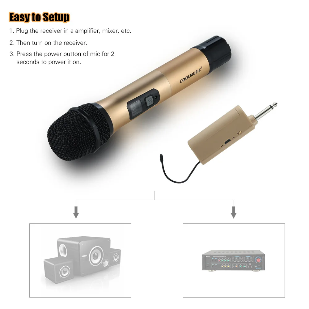 COOLMUSIC UHF микрофоны 10 каналов Беспроводная микрофонная система ручной микрофон с