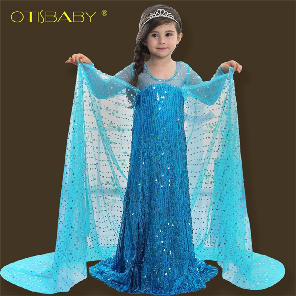 Children Snow Queen Fantasia Girls Elsa Princess Dress for Aurora Long Winter Sleeve Sequin Infant Kids Clothes | Детская одежда и