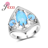 fashion wide verge women female party jewelry accessories 925 sterling silver geometric ring with aaa bule opal