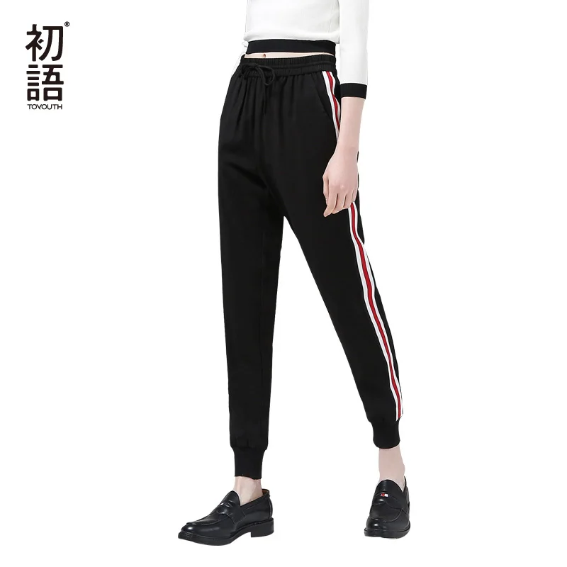 Toyouth Pantalon Mujer 2019 шнуровка с высокой талией спортивные штаны полосатые шаровары