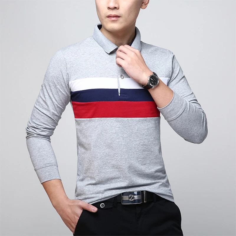 Brand Spring Autumn Polo Shirt Men Long Sleeve Cotton Casual Polos Striped Solid Color Comfortable Top Quality | Мужская одежда