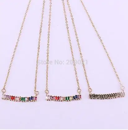 Necklace Трендовый 10 шт. Высокое качество Золотой Цвет кубического циркония CZ микро проложить изогнутая перекладина подвески с шармами, ожерелья для женщин - Окраска металла: Necklace