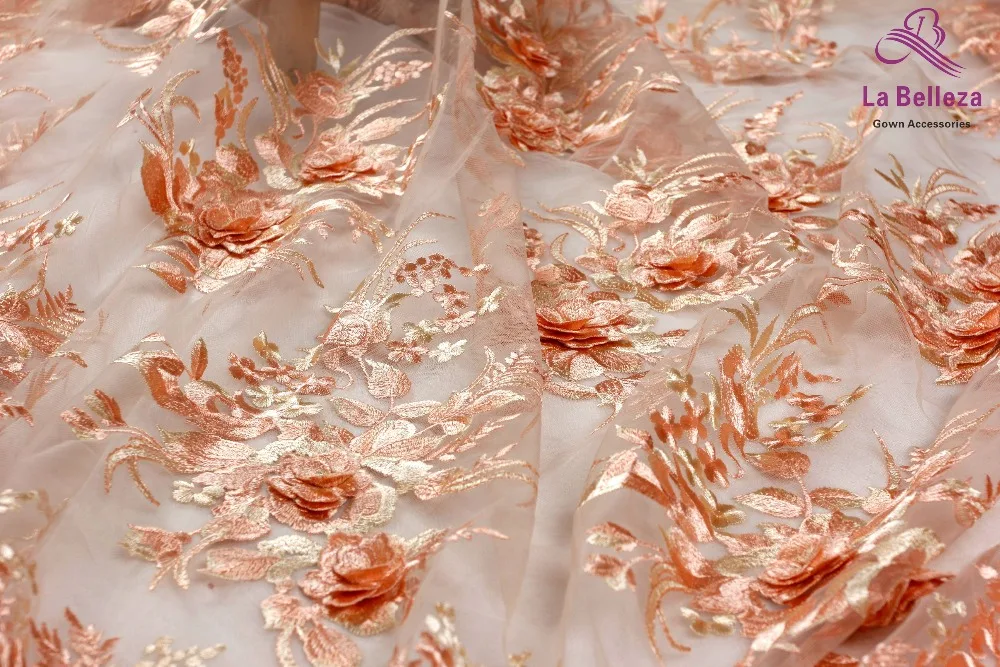 La Belleza дизайн кружева, золото 3D Цветы кружевная ткань, Розовый 3D цветы Кружевная Ткань вечернее платье кружевная ткань 1 ярд
