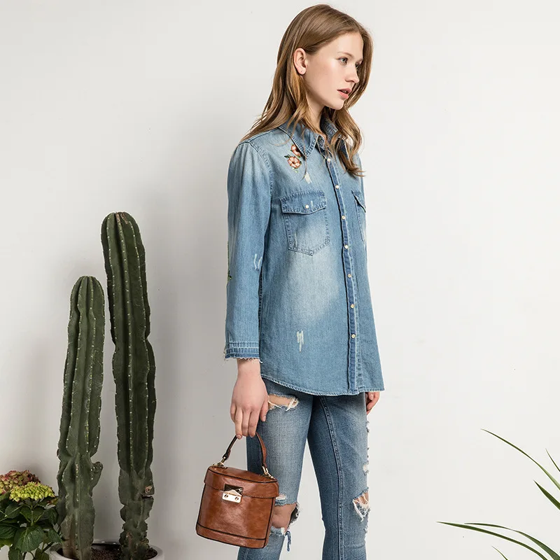 LGYH Brand Denim Shirt Female Long Sleeve Womens Blouse Classic Jeans 2017 Cotton Slim Tops Femme Clothing |