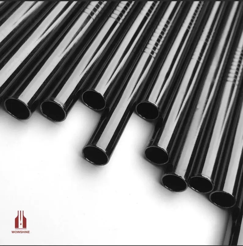 Black 8x215 WOWSHINE, FDA, 50 шт./лот, 8 мм x 215 мм, изогнутые, высокое качество, блестящие, розовое золото/черный, нержавеющая сталь, соломинка для питья, не содержит ржавчины - Цвет: Black 8x215