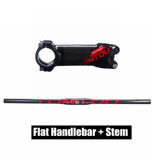 Red Flat Set TOMTOU глянцевый 3K Углеродное волокно велосипед MTB комплекты для руля плоский стояк руля 31,8 мм для частей горного велосипеда-TS6T03 - Цвет: Red Flat Set