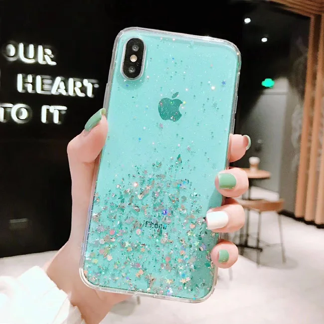 Mint Green Не блестящий Блестящий блестящий чехол для iphone 11 11Pro Max 8 7 Plus 6S X XS Max XR блестящая Звезда прозрачность Мягкий чехол для телефона - Цвет: Mint Green