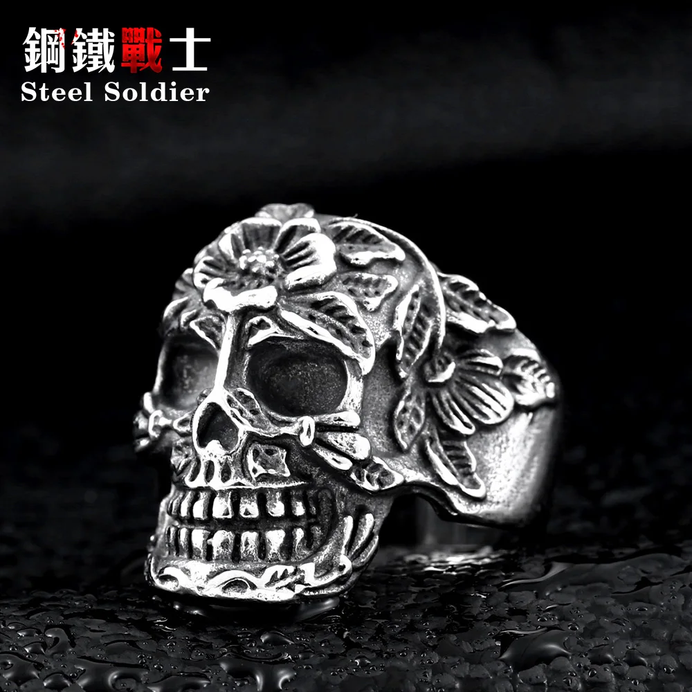 Мужское Винтажное кольцо в стиле панк стальное с изображением солдата черепа и