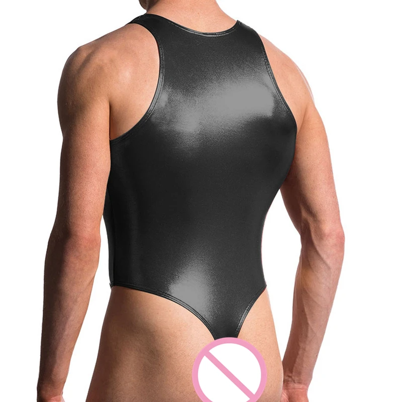 Hot Mens Sexy Lingerie Latex Jumpsuits Black Patent Leather Sleeveless Erotic Bodysuit Jumpsuit Male Nightclub Costumes New |