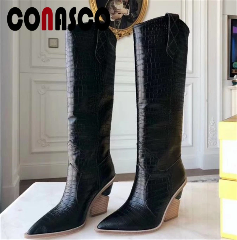 Модные женские высокие ботинки CONASCO пикантные свадебные с острым носком женская