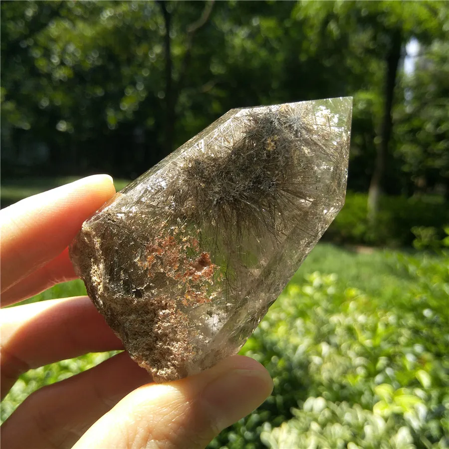 Великолепная рутилированная кварцевая палочка с Кристал фантом башня w Ghost Quartz