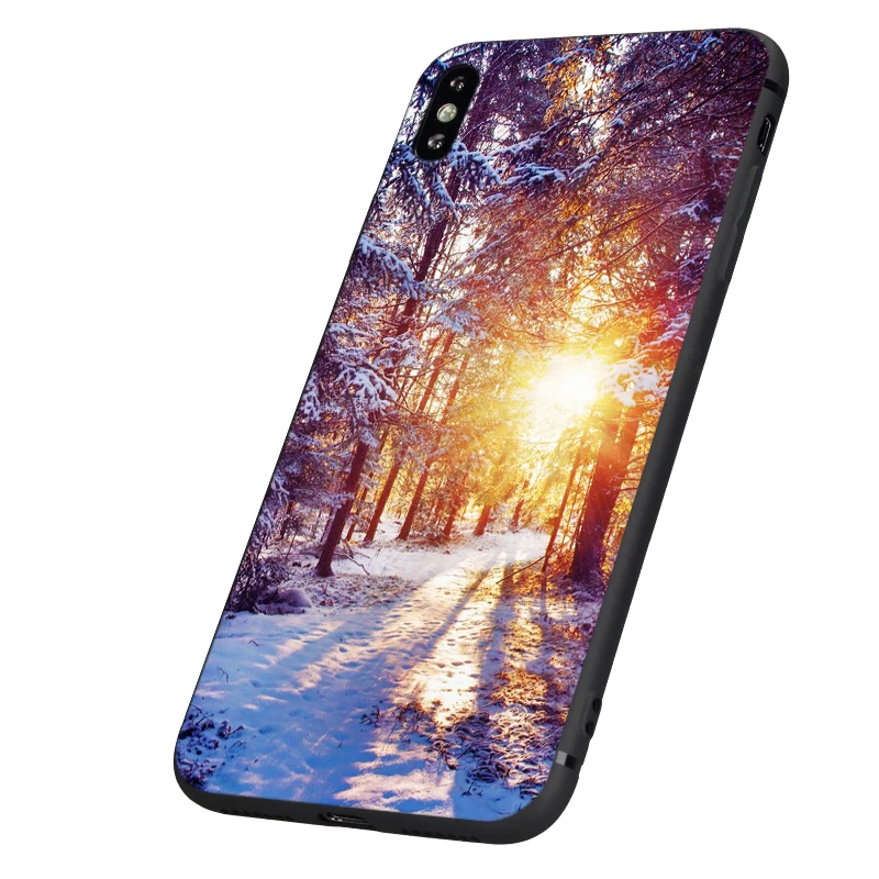 Черный чехол ТПУ для iphone 5 5s se 6 6s 7 8 plus x 10 чехол силиконовый чехол для iphone XR XS 11 pro MAX пейзаж зимний светильник снег