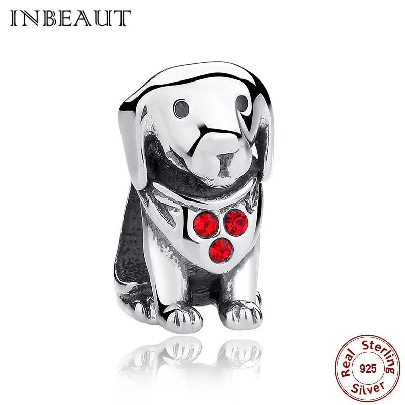 p016 INBEAUT, милый дизайн, цепочка, бусины, Настоящее 925 пробы, серебро, милый маленький кот, собака, щенок, шарм, Подходит для Пандора, браслет, женский подарок - Цвет: p016