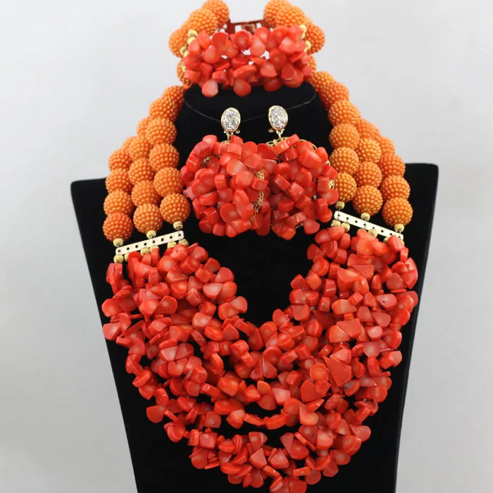 Romantic Orange African Coral Beads Set Wine Red Nigerian Women Wedding Engagement Necklace Jewelry Free Ship QW757 | Украшения и