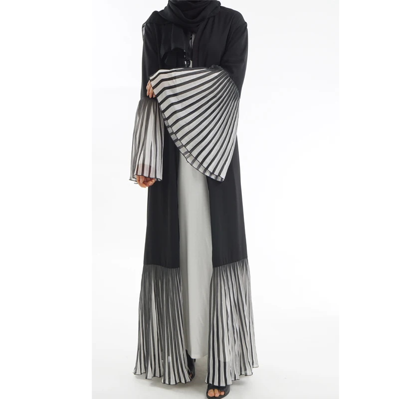 Abaya Дубай Кафтан Малайзия плиссированные полосатые кимоно кардиган