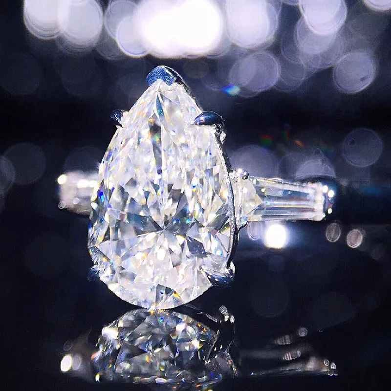 1CT кольцо из белого золота 18K с огранкой груши моисанита боковым багетом