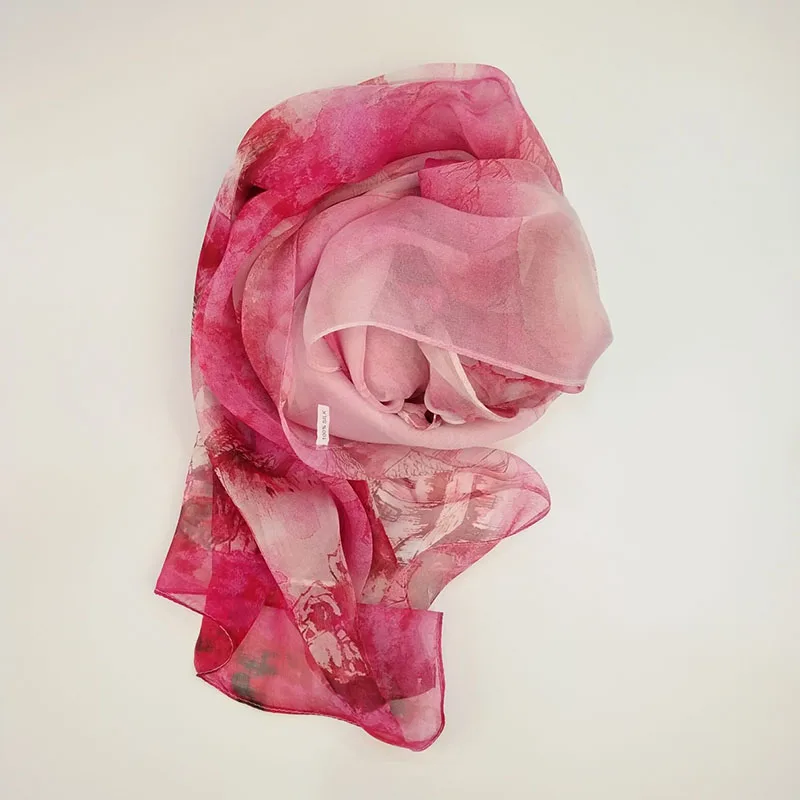 2018 Новый Модный женский шарф из 100% шелка с принтом красивый розовый |