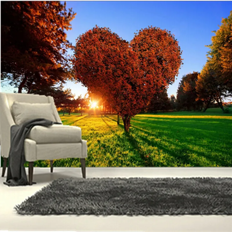 

3D фрески на заказ, парки, Подсолнухи И Подсолнухи, деревья, сердца, трава, природные обои, гостиная, диван, телевизор, настенная бумага для спа...
