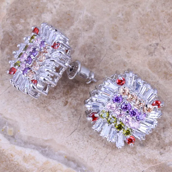 Известные Разноцветные серьги-гвоздики из фиолетового кубического циркония с