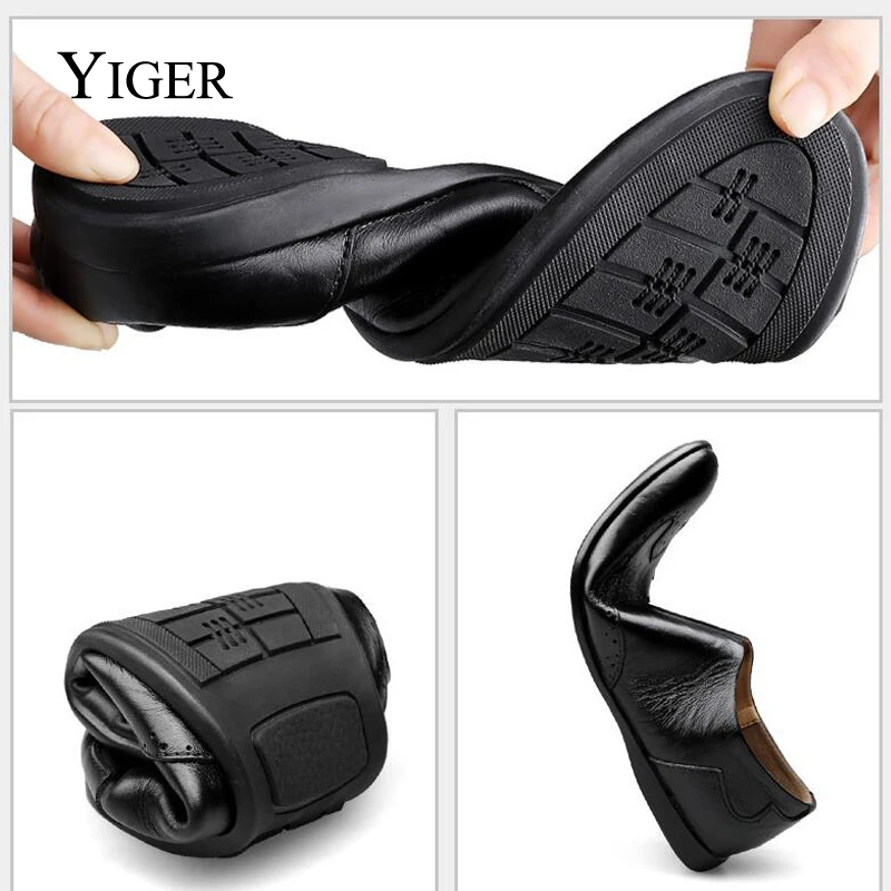 Мужские лоферы YIGER мягкие из натуральной кожи без шнуровки для повседневной