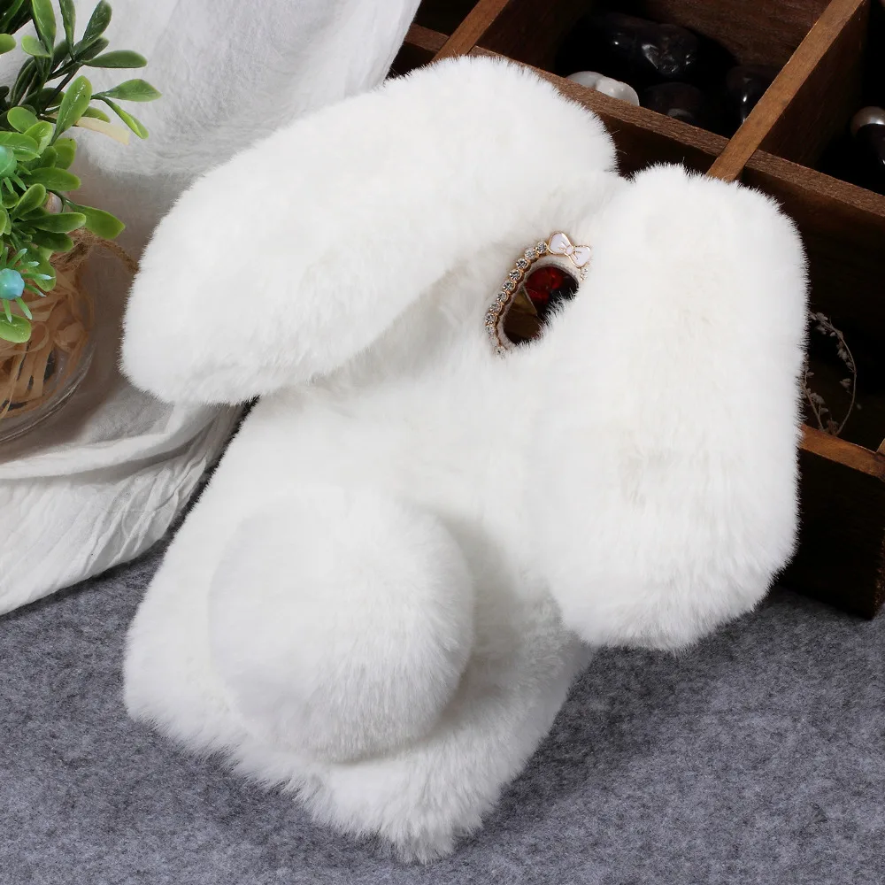 DULCII for Samsung Galaxy J2 Pro J4 J6 A6 Plus 2018 Case 3D Cute Bunny Rabbit Fluffy Fur Coated Rhinestone TPU Phone Cover |