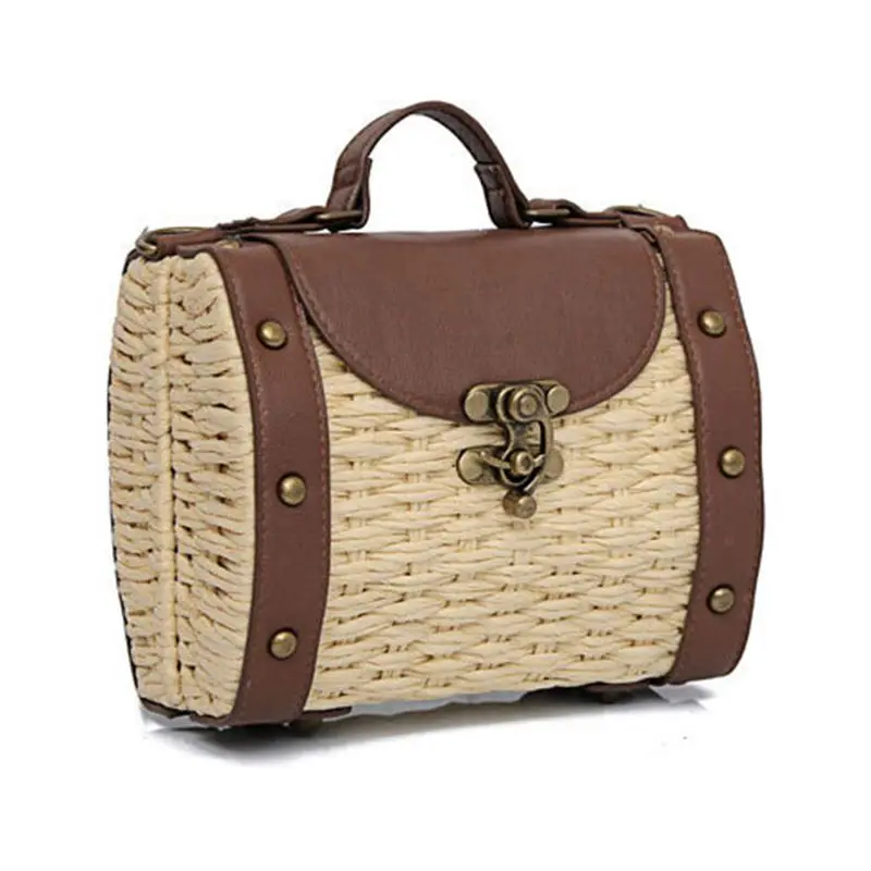 Повседневная Бостонская сумка модная винтажная соломенная ручной работы +