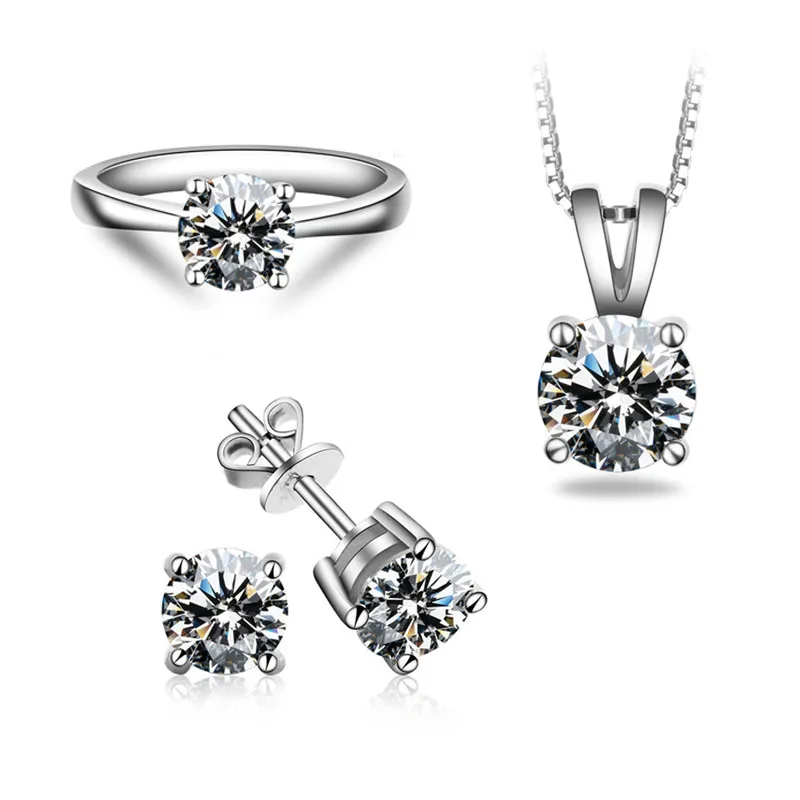Jewelry Set Wong Rain, Классический 925 пробы, серебряные серьги с топазом, серьги-гвоздики, кольцо, ожерелье, хорошее ювелирное изделие,, Прямая поставка - Цвет камня: Jewelry Set