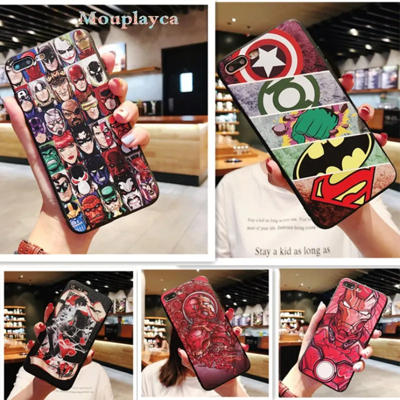 Mouplayca Superheroes SpiderMan Iron man Naruto Soft TPU Silicone Cover For iPhone X 8 7 6 6s Plus Phone Cases Captain America |